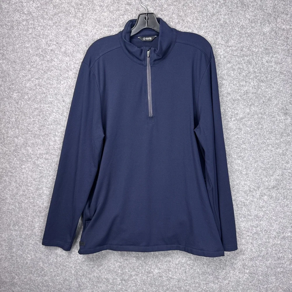 Cuts Pullover Quarter Zip XXL Navy Blue Viscose Blend Stretch Business Casual